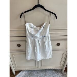 Free People Light Wash Strapless Denim Mini Dress Pockets‎ 0 Country Girl READ
